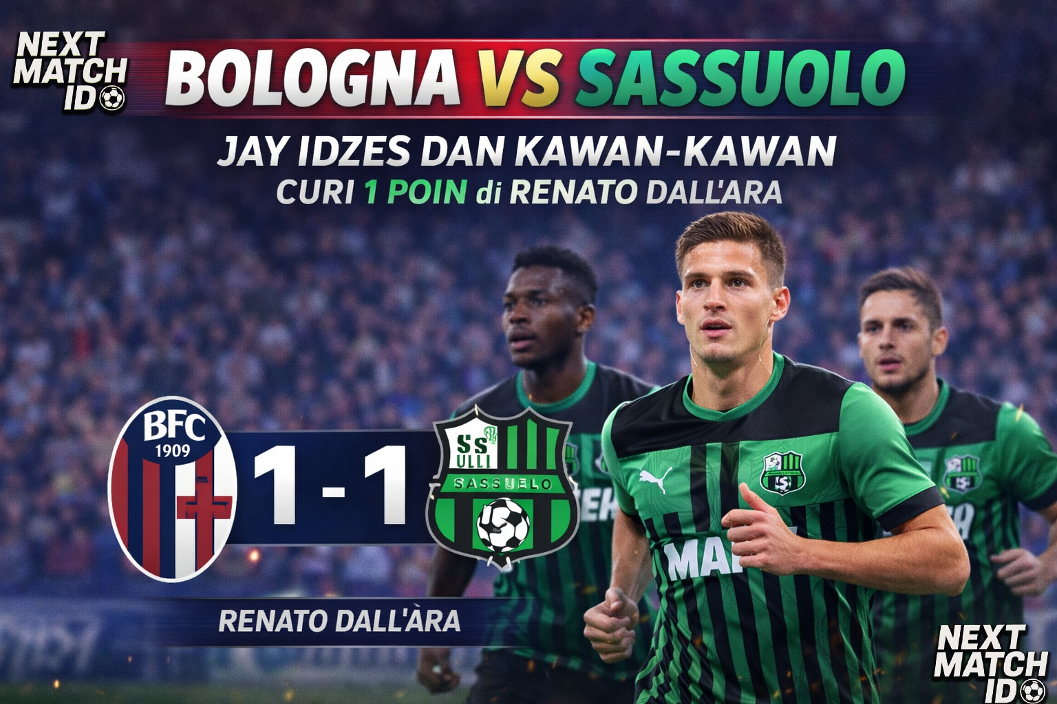 Laga Bologna vs Sassuolo pada pekan ke-17 Serie A 2025/2026 berakhir tanpa pemenang. Bertanding di Stadion Renato Dall’Ara, Minggu (28/12/2025), kedua tim harus puas berbagi angka usai bermain imbang 1-1. Tuan rumah Bologna sempat unggul lebih dulu lewat gol Giovanni Fabbian pada menit ke-47. Namun, Sassuolo mampu merespons dengan cepat melalui gol penyeimbang Tarik Muharemovic di menit ke-63. Hasil ini memastikan Jay Idzes dan rekan-rekannya membawa pulang satu poin berharga dari markas Bologna, sekaligus menunjukkan ketangguhan Sassuolo saat berada di bawah tekanan. Bagi Bologna, hasil ini memperpanjang catatan tanpa kemenangan mereka di Serie A menjadi empat laga beruntun (dua seri dan dua kalah). Sementara itu, Sassuolo mendapatkan tambahan kepercayaan diri berkat performa solid, khususnya di lini pertahanan. Jalannya Pertandingan Bologna vs Sassuolo Sejak peluit awal dibunyikan, kedua tim tampil terbuka dengan tempo tinggi. Sassuolo beberapa kali mengancam lewat serangan balik cepat, memaksa kiper Bologna, Federico Ravaglia, bekerja keras mengamankan gawangnya dari peluang Andrea Pinamonti. Bologna tak tinggal diam. Riccardo Orsolini dan Nadir Zortea menjadi motor serangan tuan rumah. Sayangnya, penyelesaian akhir yang kurang maksimal membuat Bologna gagal memanfaatkan peluang di babak pertama. Sassuolo juga nyaris memecah kebuntuan melalui dua peluang beruntun. Namun, Ravaglia tampil sigap menggagalkan usaha Pinamonti dan Armand Laurienté, sehingga skor tetap 0-0 hingga turun minum. Kebuntuan akhirnya pecah sesaat setelah babak kedua dimulai. Giovanni Fabbian sukses menyelesaikan skema serangan balik Bologna dengan sepakan first-time dari dalam kotak penalti. Gol Balasan Sassuolo dan Peran Krusial Jay Idzes Keunggulan Bologna tak bertahan lama. Sassuolo berhasil menyamakan skor melalui sundulan Tarik Muharemovic yang memanfaatkan situasi sepak pojok. Gol tersebut terjadi setelah Ravaglia gagal mengantisipasi bola dengan sempurna. Gol penyeimbang itu membuat Sassuolo tampil lebih percaya diri. Jay Idzes menjadi salah satu pemain kunci di lini belakang, berduet dengan Fali Candé untuk meredam serangan Bologna. Keduanya bahkan melakukan penyelamatan krusial di garis gawang dari peluang emas Thijs Dallinga, yang nyaris membawa Bologna kembali unggul. Peluang kemenangan sempat hadir bagi kedua tim. Namun, Kristjan Thorstvedt dan Alieu Fadera gagal memanfaatkan kesempatan yang didapat. Di menit-menit akhir, Bologna meningkatkan tekanan lewat Ciro Immobile, tetapi kiper Sassuolo, Andrea Muric, tampil solid menjaga gawangnya tetap aman. Satu Poin Berharga di Renato Dall’Ara Hingga peluit panjang berbunyi, skor 1-1 tak berubah. Hasil ini menegaskan ketatnya persaingan di papan tengah Serie A musim ini. Bagi Sassuolo, satu poin di kandang Bologna menjadi hasil positif dan bernilai penting. Jay Idzes dan kawan-kawan menunjukkan karakter kuat dengan mampu bangkit dan bertahan di tengah tekanan tuan rumah.