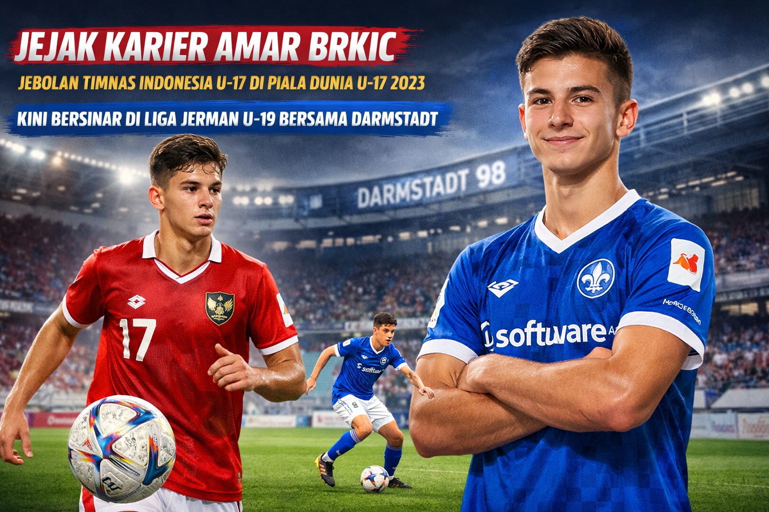Mantan pemain Timnas Indonesia U-17, Amar Rayhan Brkic, terus menunjukkan grafik karier yang menanjak. Pemain diaspora ini masih konsisten melanjutkan perjalanannya di Eropa dan kini menjadi bagian penting dari Darmstadt U-19 di Liga Jerman. Lahir di Frankfurt, Jerman, pada 11 Juni 2007, Amar Brkic merupakan salah satu talenta muda Indonesia yang memilih jalur pembinaan elite sejak usia dini. Di tengah persaingan ketat sepak bola Jerman, ia justru mampu bertahan dan berkembang. Musim ini, Amar hampir selalu hadir di lapangan. Ia tercatat tampil dalam 11 dari 12 pertandingan Darmstadt U-19 di Liga Jerman U-19. Satu-satunya laga yang ia lewatkan terjadi saat timnya menghadapi FC Kaiserslautern U-19. Menariknya, ada perubahan signifikan dalam perannya. Meski dikenal sebagai gelandang serang, Amar kini lebih sering dipercaya mengisi posisi bek kiri. Adaptasi tersebut tak menggerus kontribusinya, justru memperlihatkan fleksibilitas dan kecerdasan bermainnya. Tetap Tajam dari Lini Belakang Dari 11 pertandingan yang ia lakoni, Amar telah mencatatkan 3 assist. Catatan ini menjadi bukti bahwa meski bermain lebih ke belakang, sentuhan kreatifnya masih terasa dalam skema penyerangan Darmstadt U-19. Pemain bertinggi badan 170 cm ini lahir dari keluarga dengan latar belakang akademis kuat. Kedua orang tuanya berprofesi sebagai dokter di Jerman. Sang ayah berasal dari Bosnia, sementara ibunya merupakan perempuan asal Kebumen yang juga menjabat sebagai Ketua Cabang Istimewa Muhammadiyah di Jerman. Karier sepak bola Amar dimulai dari klub-klub lokal Frankfurt seperti Blau-Gelb dan Rot-Weiss Frankfurt. Bakatnya kemudian membawanya ke Kickers Offenbach, sebelum akhirnya menarik perhatian akademi besar Hoffenheim, tempat ia menimba ilmu dari 2022 hingga 2024. Pilihan Hati di Piala Dunia U-17 Meski memiliki peluang membela Jerman atau Bosnia, Amar Brkic membuat keputusan penting: memilih Timnas Indonesia U-17. Ia menjadi bagian dari Garuda Muda di Piala Dunia U-17 2023. Di turnamen tersebut, Amar tampil dua kali dari tiga laga yang dijalani Timnas Indonesia U-17. Seiring bertambahnya usia dan kematangan kariernya di Eropa, masa depan internasional Amar masih terbuka lebar dan pilihan besarnya mungkin baru akan ditentukan di waktu yang tepat. Satu hal yang pasti, nama Amar Brkic perlahan mulai diperhitungkan. Dari Jerman, ia terus melangkah, membawa potensi besar yang bisa menjadi aset berharga bagi sepak bola Indonesia di masa depan.